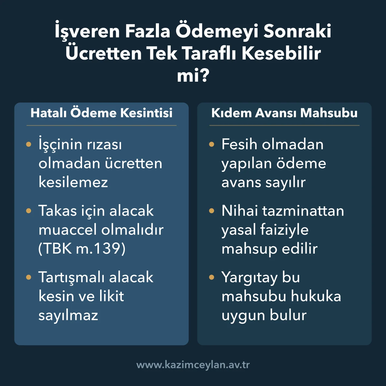 İşveren Fazla Ödemeyi Sonraki Ücretten Tek Taraflı Kesebilir mi Hatalı ödemenin ücretten kesilmesi ile kıdem avansı mahsubunu karşılaştıran şema