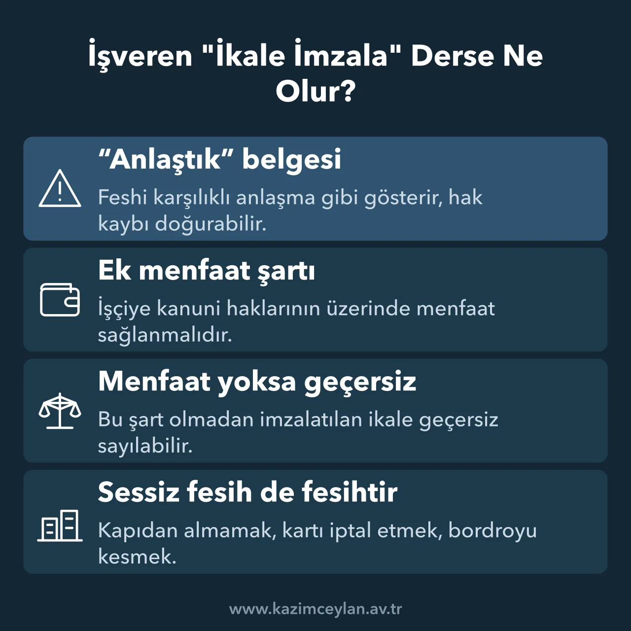 İşten çıkarmanın ardından imzalatılan ikale belgesinin geçerlilik şartını gösteren şema