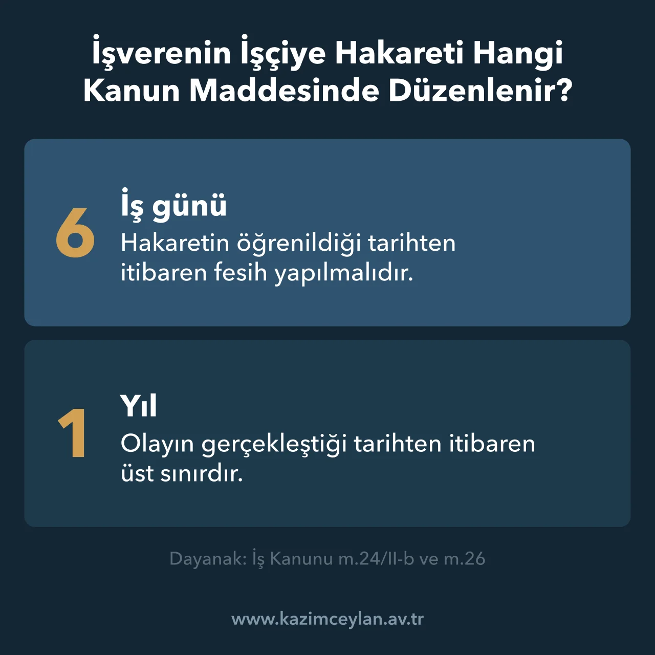 İşverenin hakareti nedeniyle işçinin derhal fesih hakkını kullanabileceği süreler