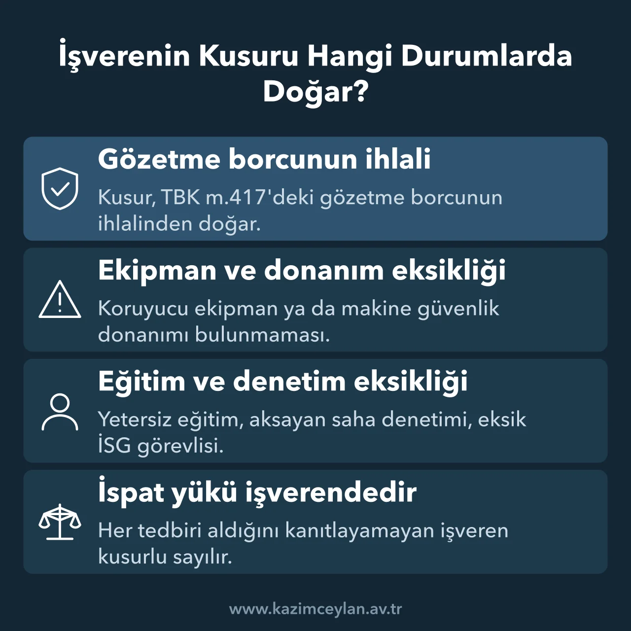 İşverenin Kusuru Hangi Durumlarda Doğar İş kazasında işverenin kusurunu doğuran ihlaller ve işverene düşen ispat yükü