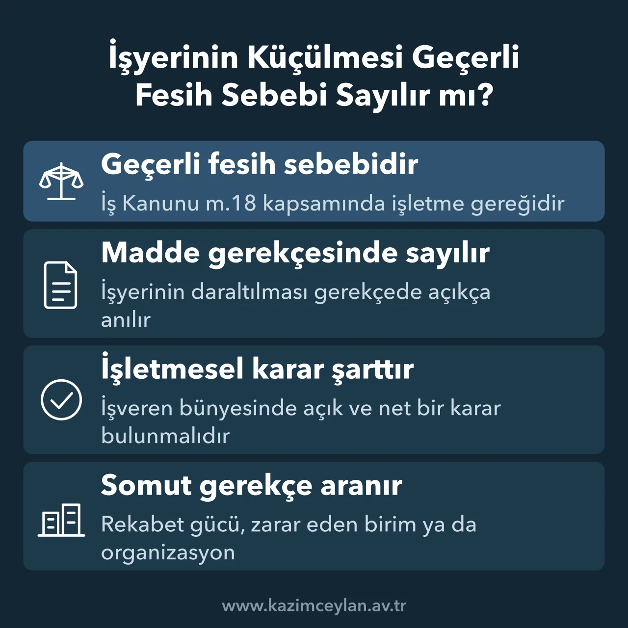 İşyerinin Küçülmesi Geçerli Fesih Sebebi Sayılır mı Küçülmenin geçerli fesih sebebi sayılması için aranan dayanak ve kararı gösteren şema