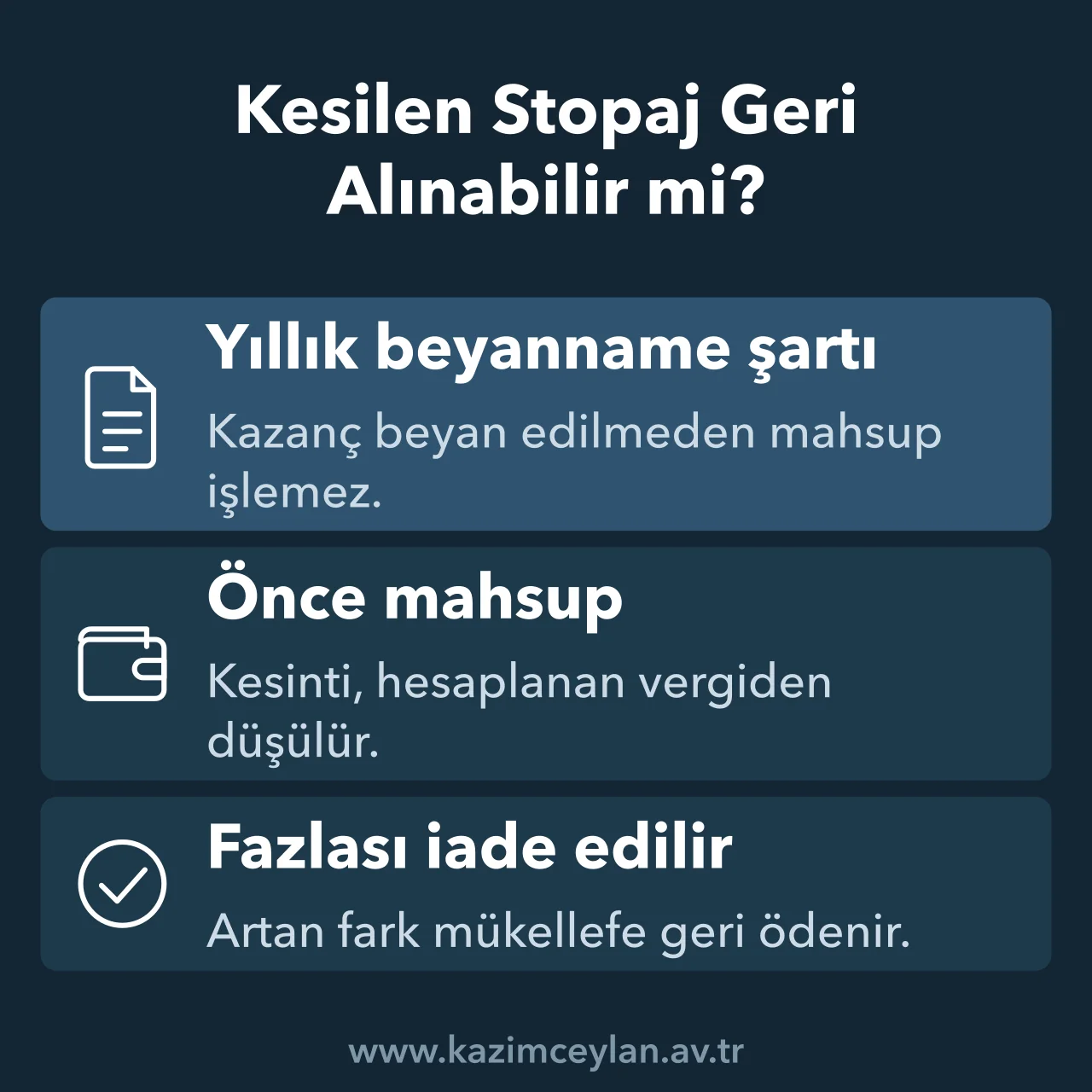 Serbest meslek makbuzunda kesilen stopajın mahsup ve iade şartlarını gösteren şema