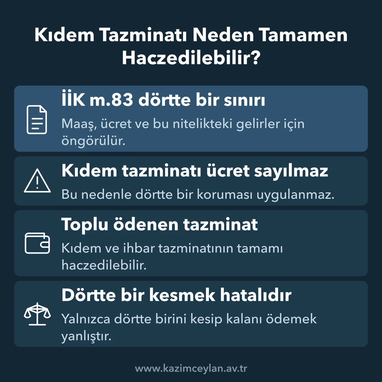 Kıdem Tazminatı Neden Tamamen Haczedilebilir Kıdem tazminatına İİK 83'teki dörtte bir sınırının neden uygulanmadığını gösteren şema
