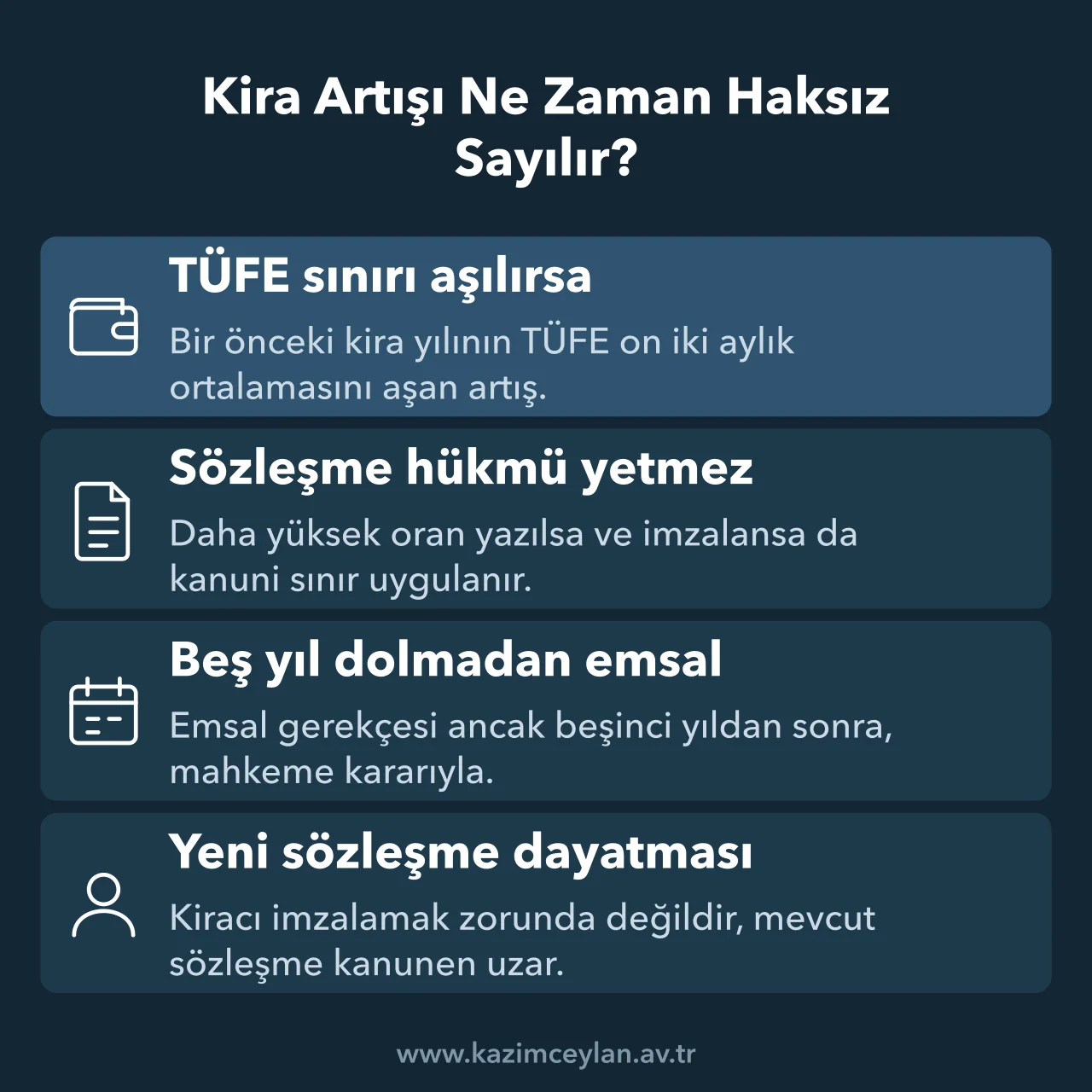 Kira Artışı Ne Zaman Haksız Sayılır TÜFE sınırını aşan ve beş yıl dolmadan emsale dayanan kira artışlarını gösteren şema