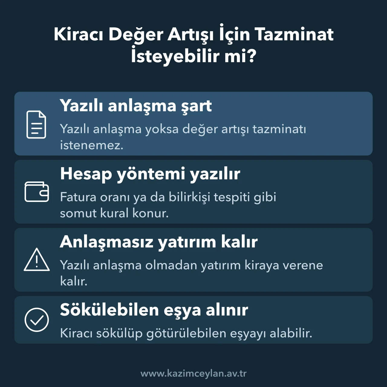 Kiracının rızayla yaptığı yenilikte değer artışı tazminatı şartlarını gösteren şema