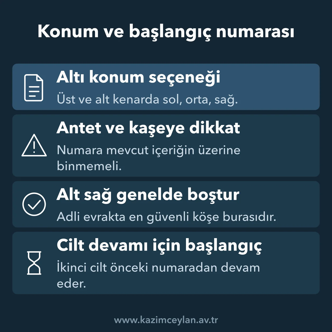 Sayfa numarasının altı yerleşim seçeneğini ve başlangıç değerini gösteren şema