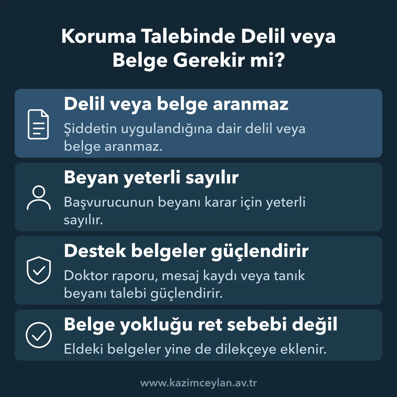 Koruma Talebinde Delil veya Belge Gerekir mi 6284 başvurusunda delil aranmadığını ve beyanın tedbir için yeterli olduğunu gösteren şema