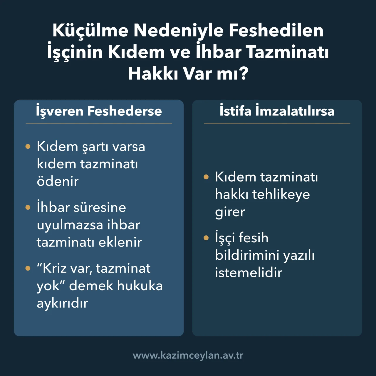 Küçülme Nedeniyle Feshedilen İşçinin Kıdem ve İhbar Tazminatı Hakkı Var mı Küçülmede işveren feshi ile istifa imzalatılmasının tazminata etkisini ayıran şema