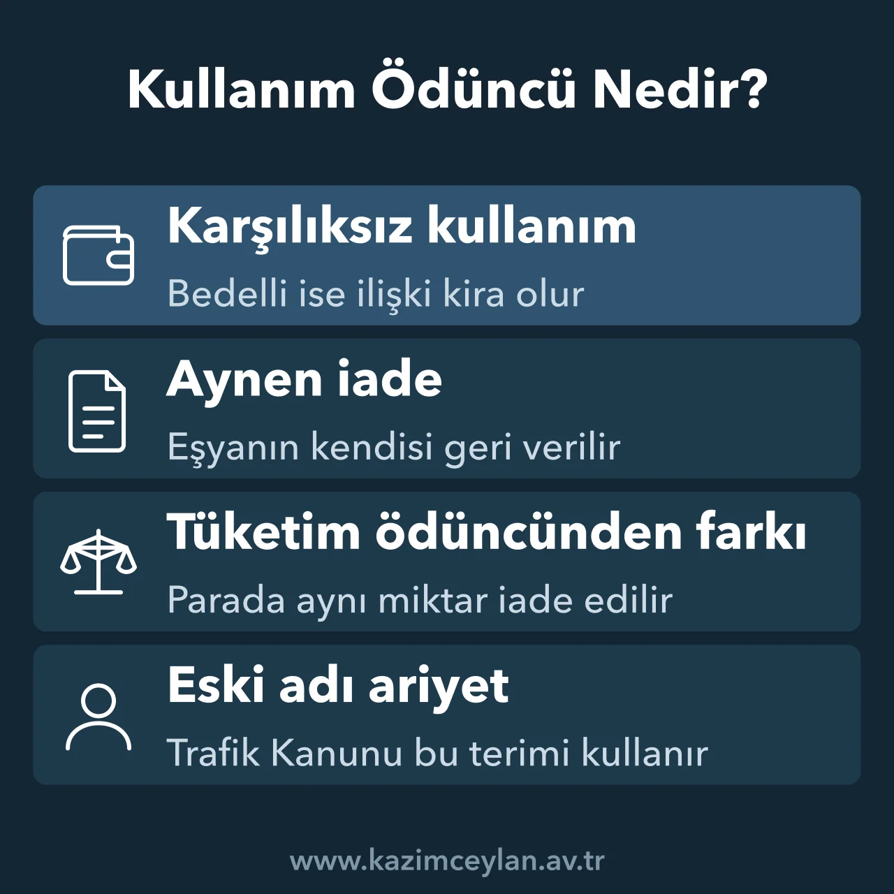 Kullanım ödüncü sözleşmesinde karşılıksızlık, aynen iade ve tüketim farkı şeması
