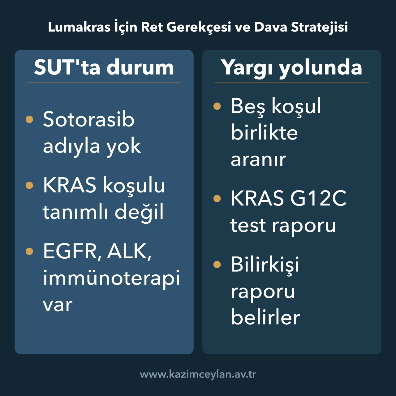 Lumakras İçin Ret Gerekçesi ve Dava Stratejisi Lumakras için SUT'taki durum ile yargı yolundaki koşulların karşılaştırması