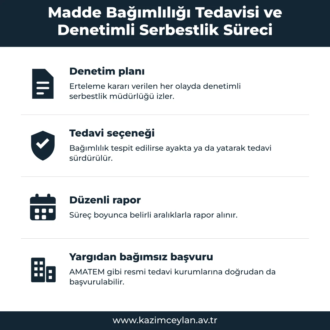 Denetimli serbestlik ve tedavi sürecinin işleyişini gösteren şema