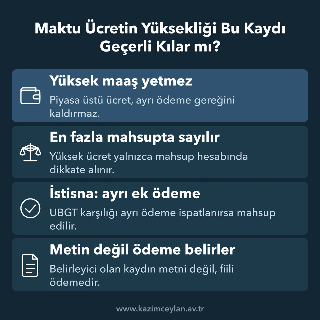 Yüksek maaşın tatil ücreti yükümlülüğünü kaldırmadığını gösteren şema