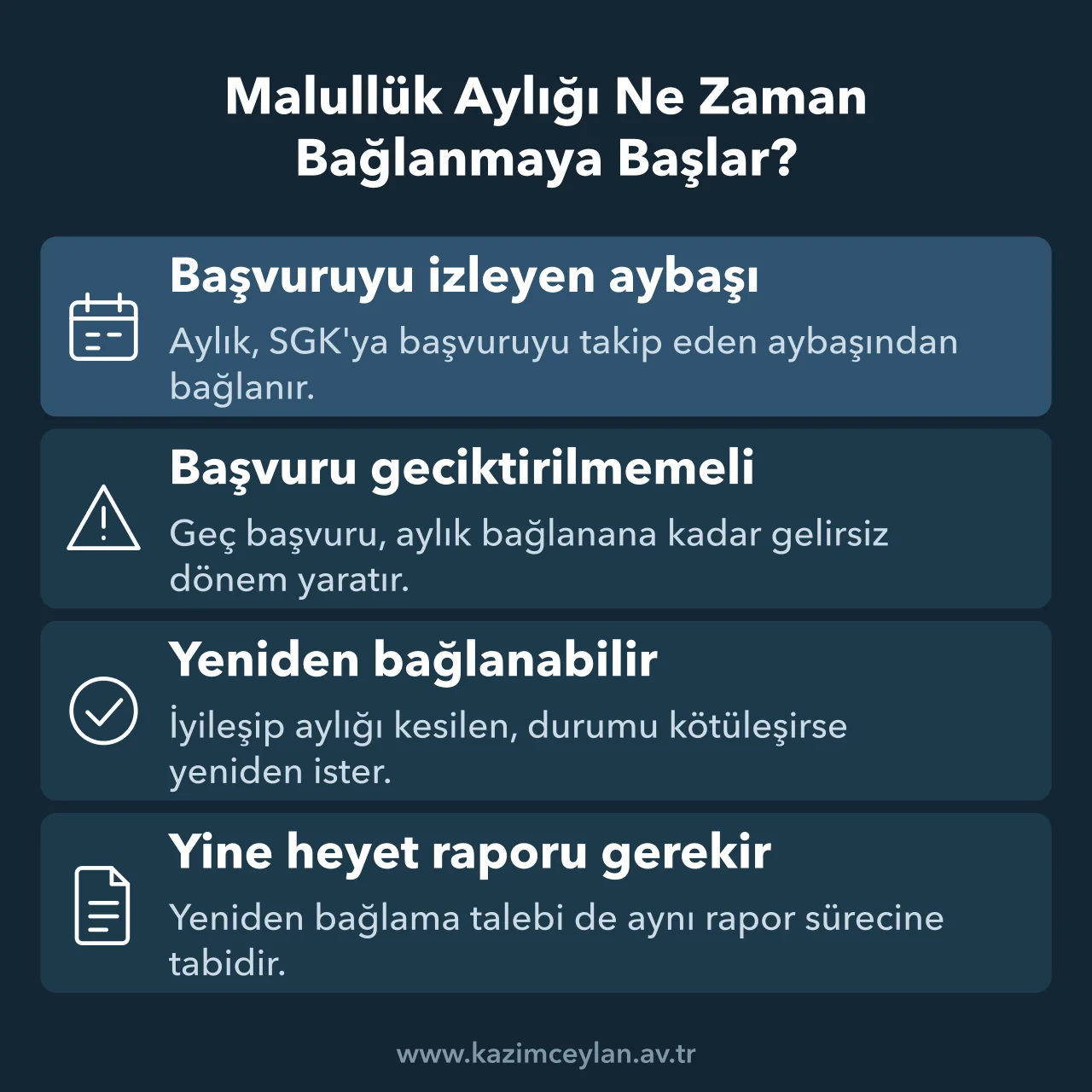 Malullük aylığının başlangıç tarihini ve yeniden bağlanma imkanını özetleyen şema
