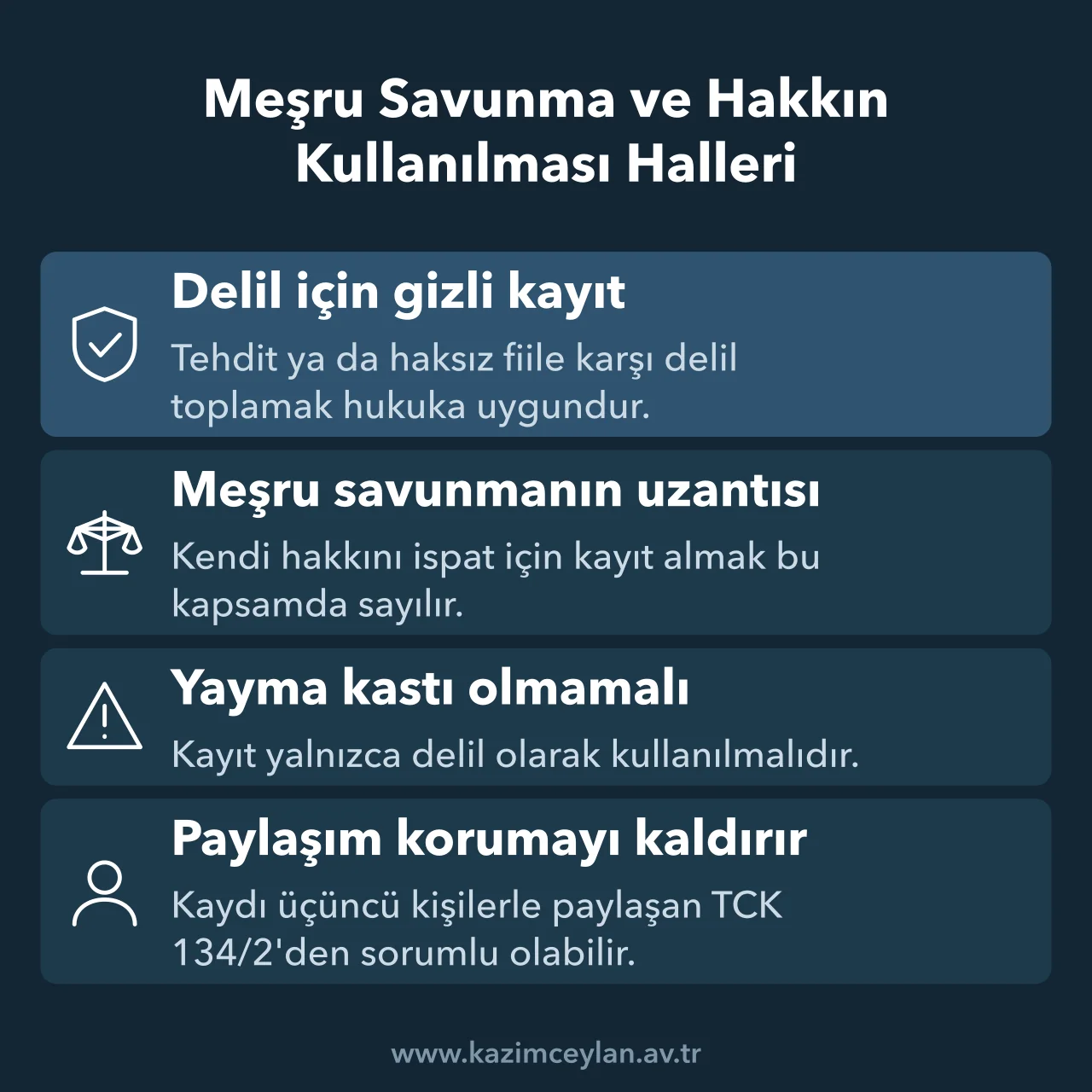 Delil amacıyla alınan gizli kaydın hukuka uygun sayılma şartlarını gösteren şema