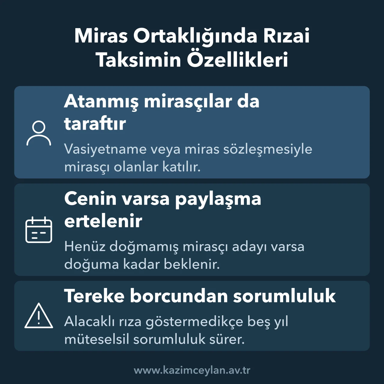 Miras Ortaklığında Rızai Taksimin Özellikleri Tereke paylaşımında taraflar, cenin ve tereke borçları için geçerli kuralları gösterir