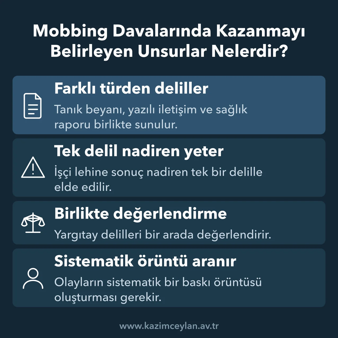 Mobbing davasında sonucu belirleyen delil türleri ve değerlendirme ölçütü