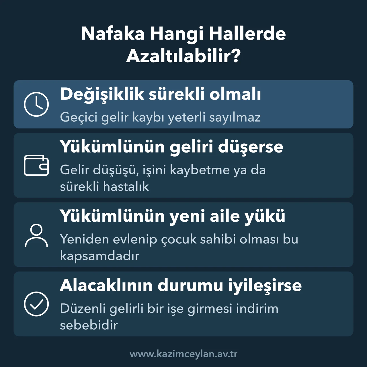 Nafaka Hangi Hallerde Azaltılabilir Yükümlü ve alacaklı açısından nafakanın azaltılması sebebi sayılan durumları gösteren şema