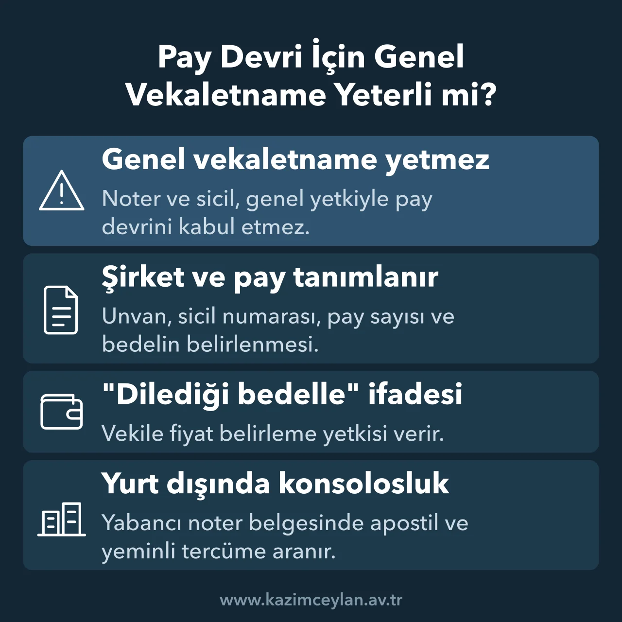 Pay devrinde özel yetkinin gerekliliğini ve vekaletnamede yazılacak bilgileri özetler