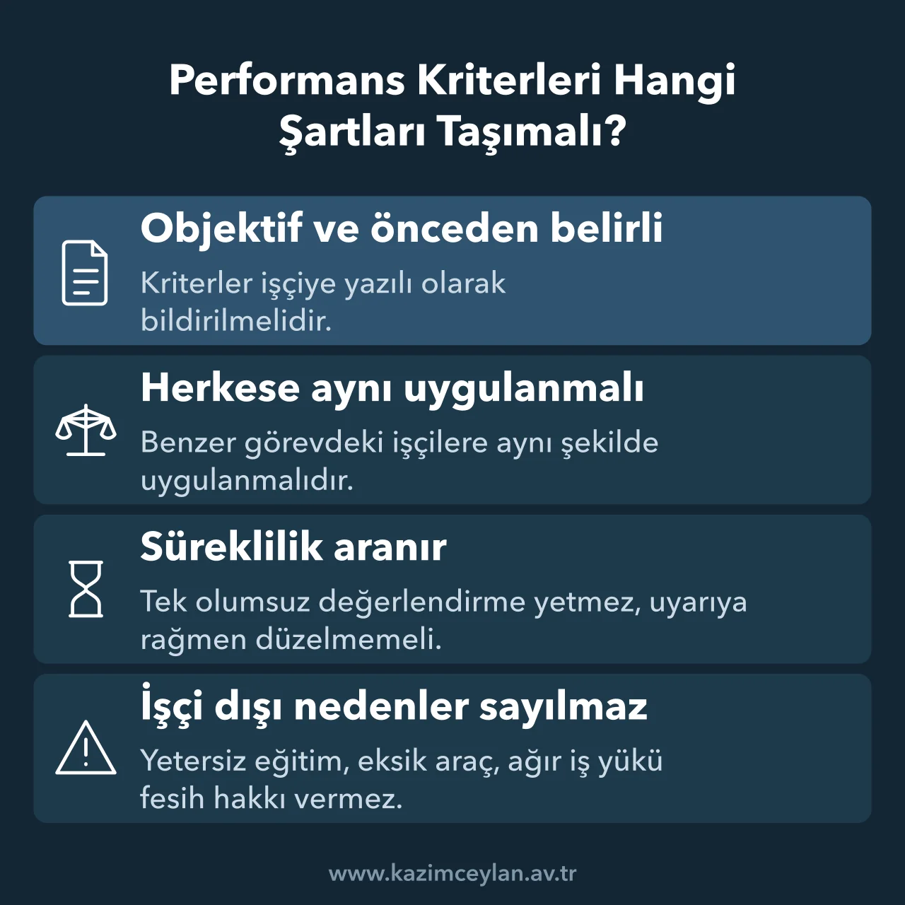Performans Kriterleri Hangi Şartları Taşımalı Performans kriterlerinin objektiflik, eşitlik ve süreklilik şartlarını gösteren şema