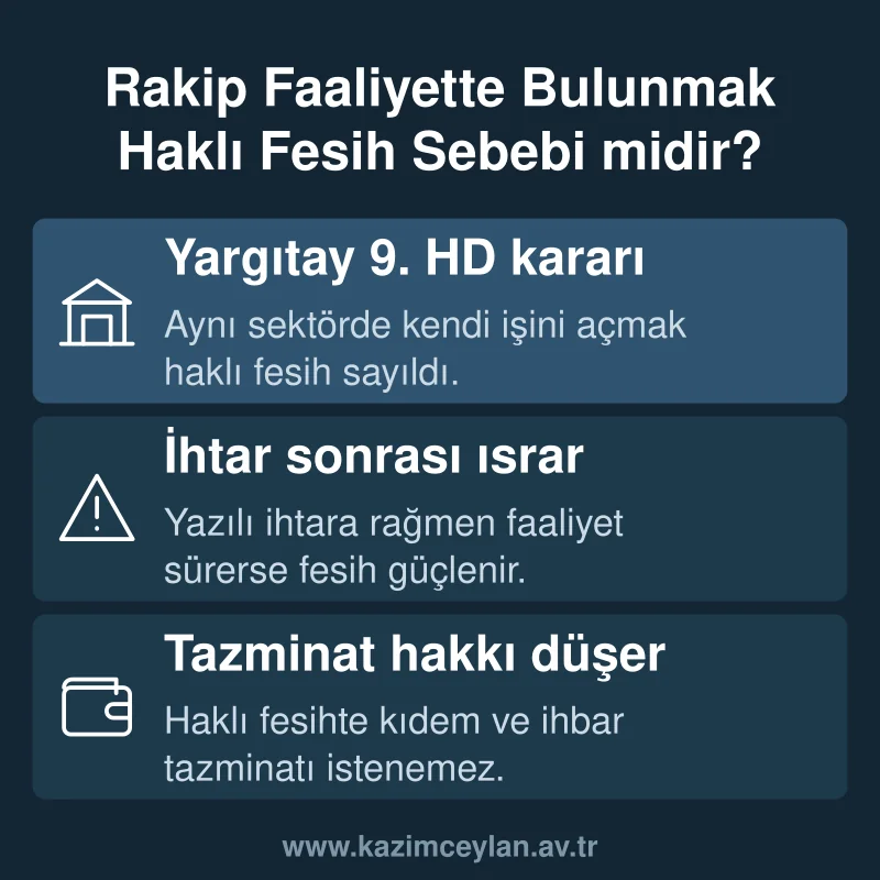 Rakip Faaliyette Bulunmak Haklı Fesih Sebebi midir Alt metin: kamu işçisinin rakip faaliyette bulunmasının haklı fesih sonucunu gösteren bilgi kartı