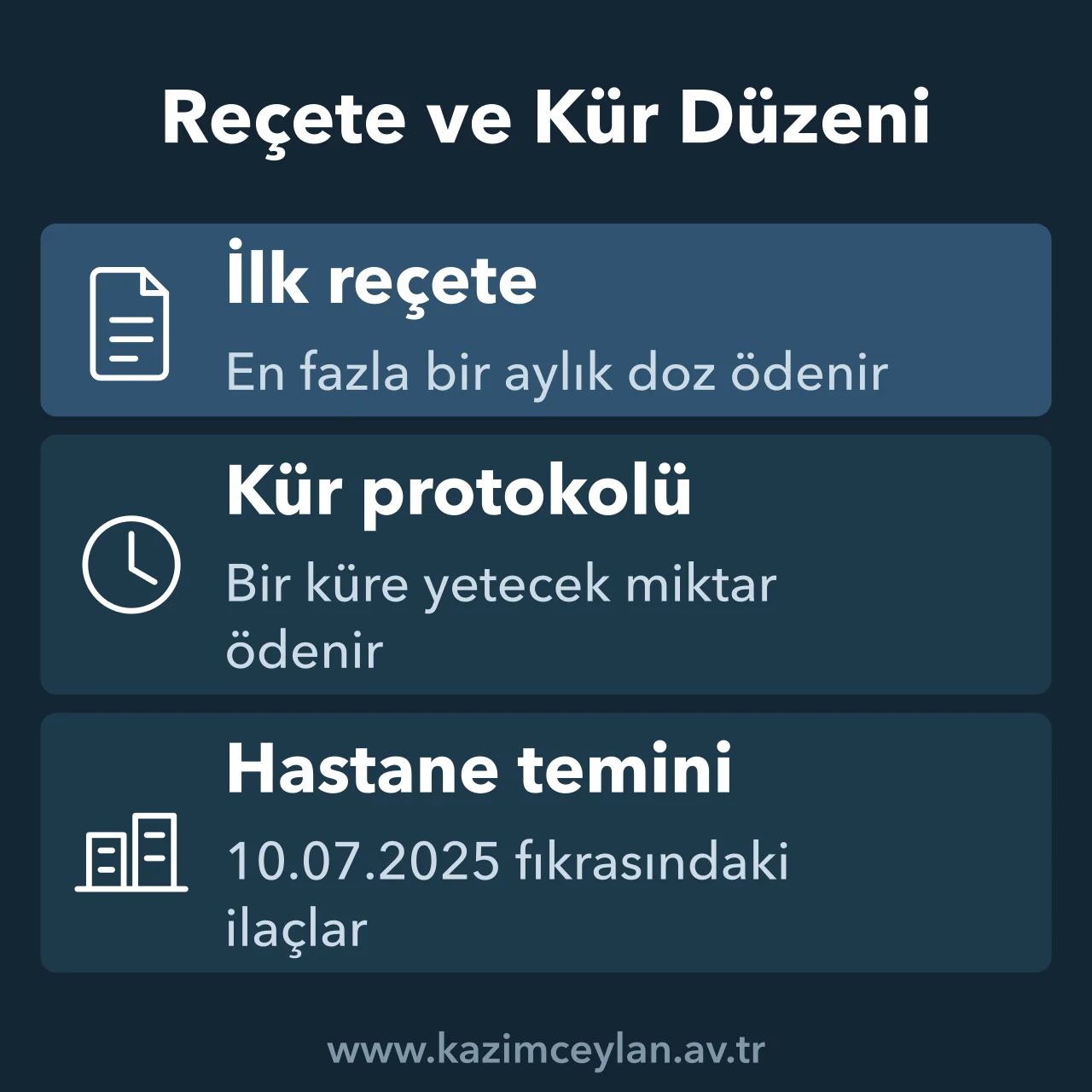 Reçete ve Kür Düzeni Raporun, reçetenin ve kür düzeninin ödemenin kesintisiz sürmesindeki işlevini gösteren kart