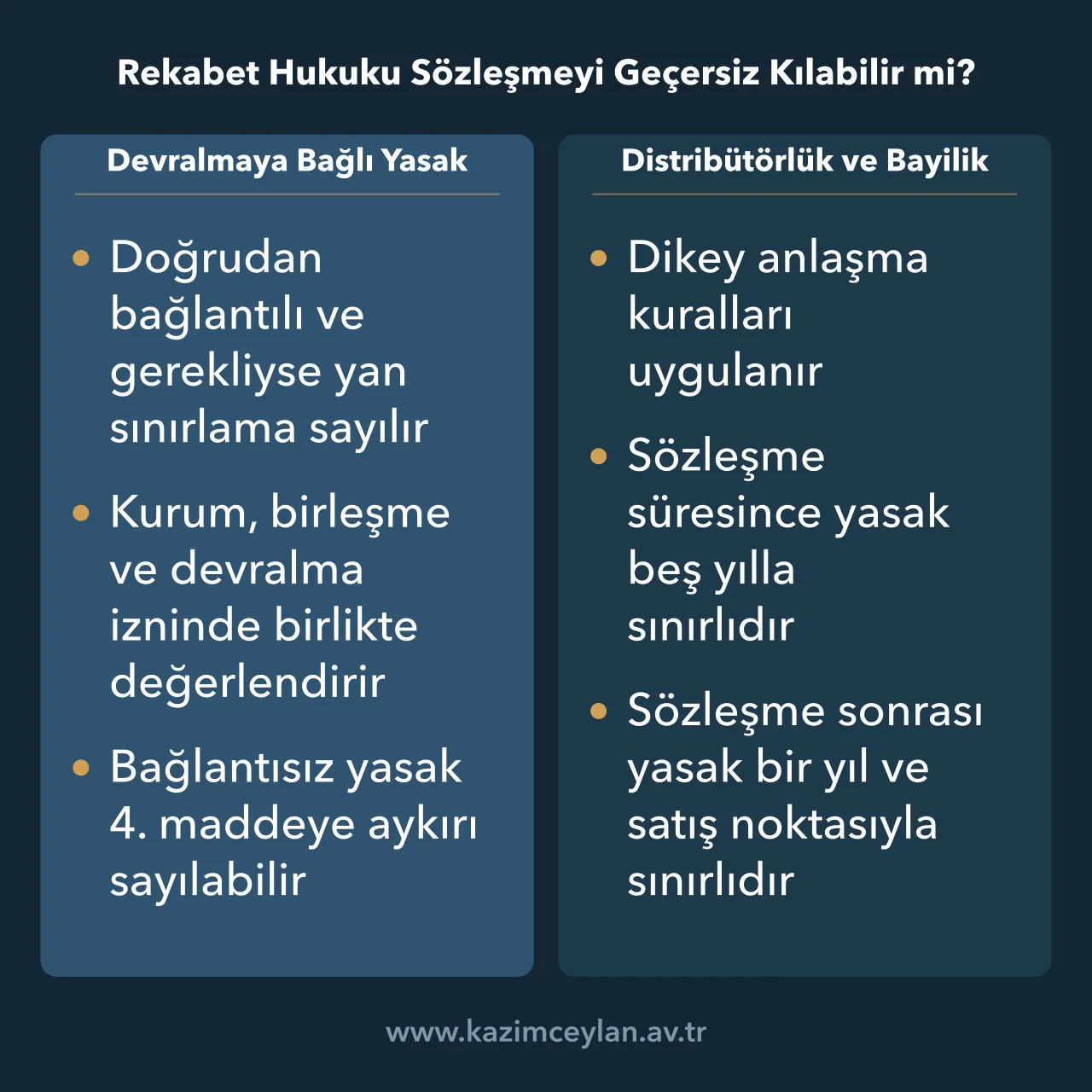 Devralmaya bağlı rekabet yasağı ile bayilikteki yasağın sınırlarını karşılaştırır