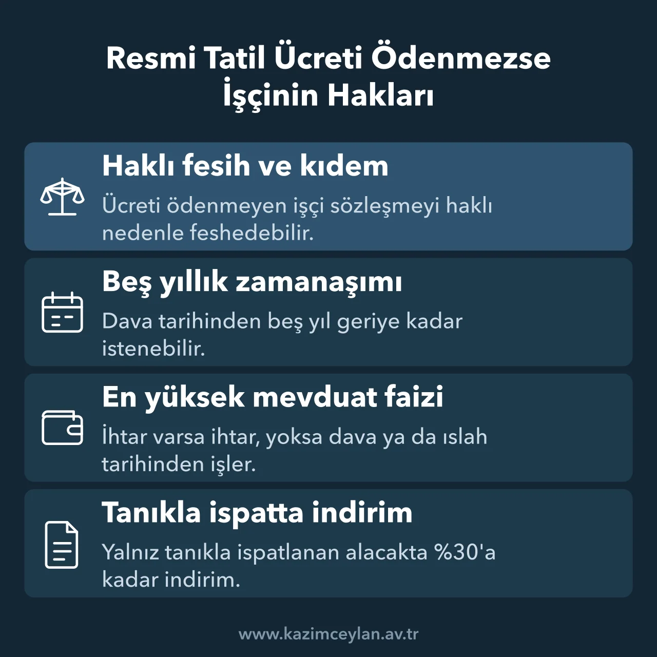 Resmi Tatil Ücreti Ödenmezse İşçinin Hakları Ödenmeyen resmi tatil ücretinde fesih, faiz, zamanaşımı ve ispat kurallarını özetler