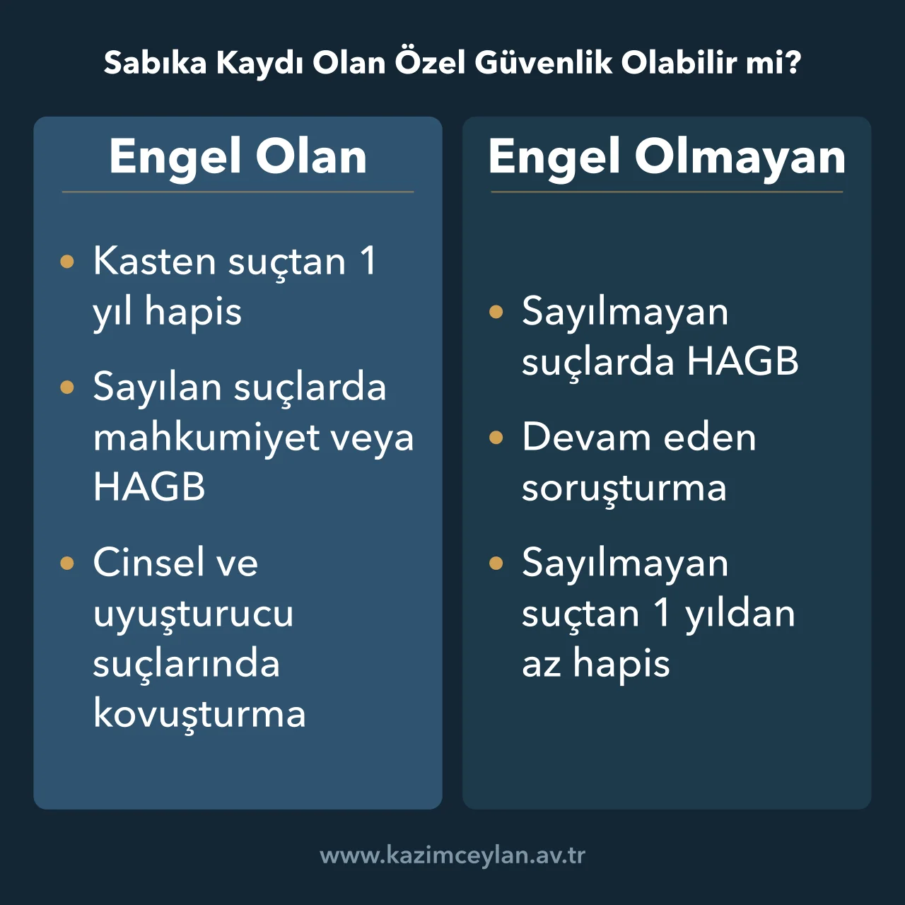 Sabıka kaydı nelere engel sorusunda özel güvenlikte engel olan kayıtları gösteren şema