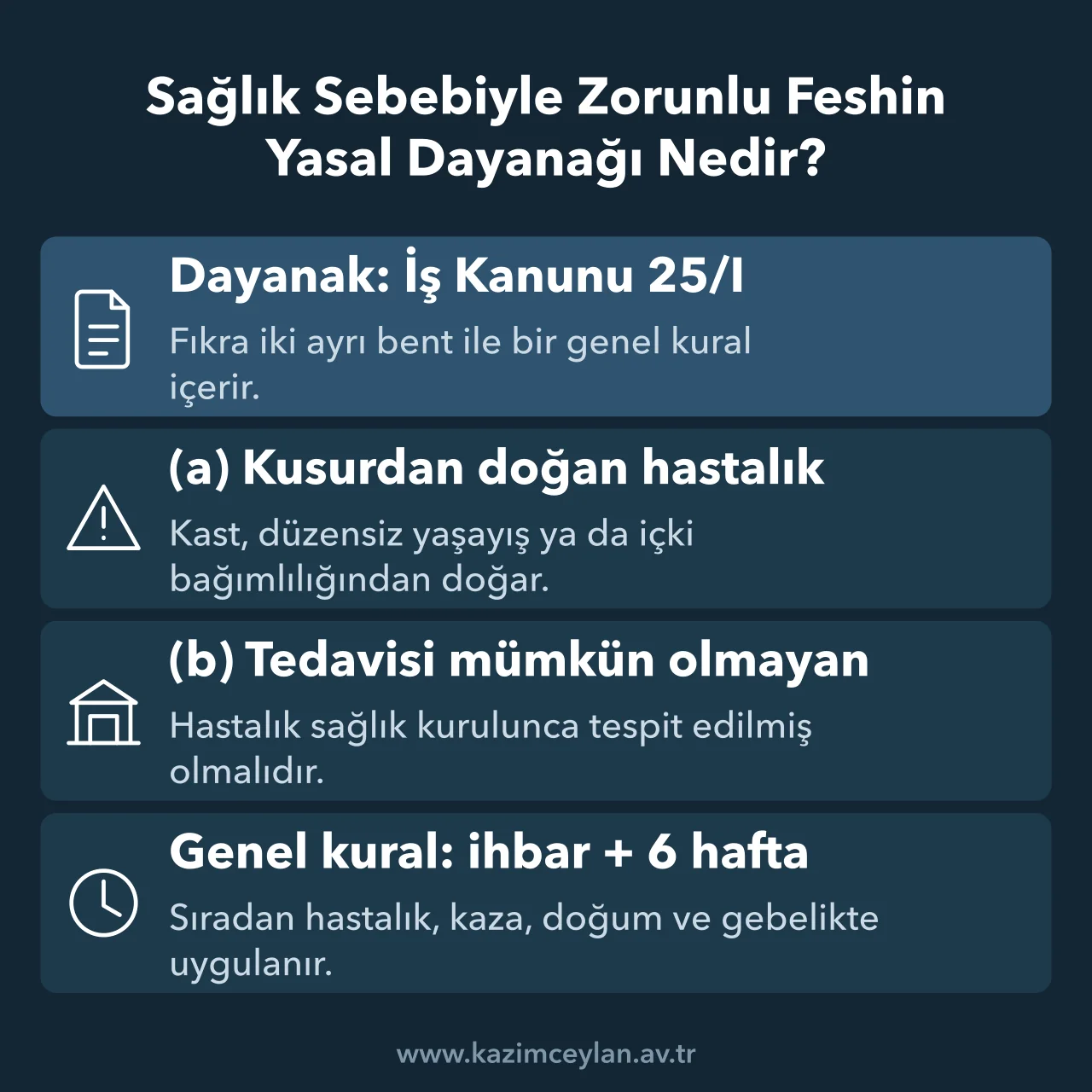 Sağlık Sebebiyle Zorunlu Feshin Yasal Dayanağı Nedir İş Kanunu 25/I'deki iki bent ile genel kuralın kapsadığı sağlık hallerini gösterir