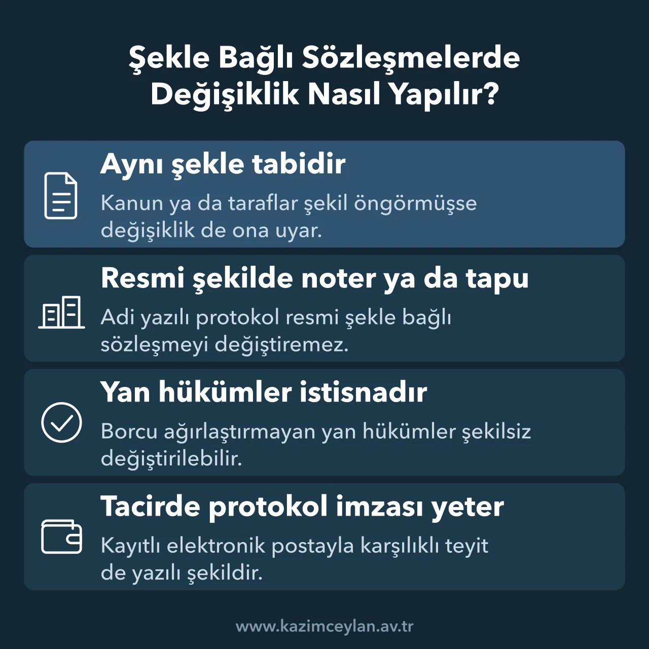 Resmi ya da yazılı şekle bağlı sözleşmenin değiştirilmesinde uyulacak şekil kuralları