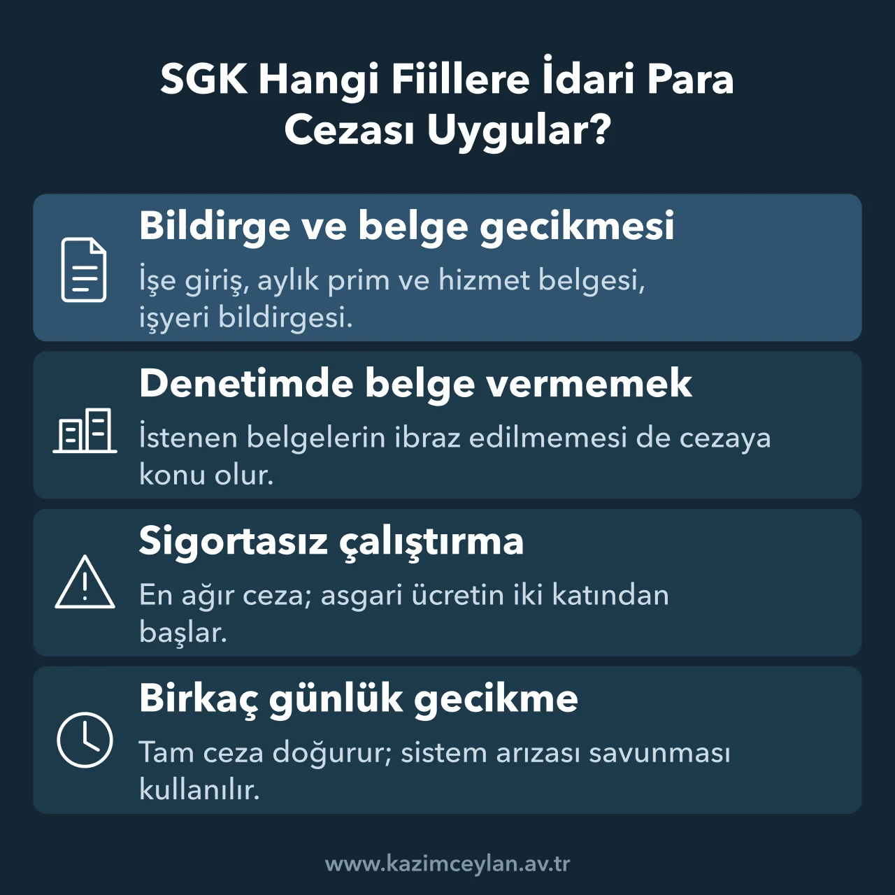 SGK Hangi Fiillere İdari Para Cezası Uygular SGK idari para cezasına konu bildirge, belge ve sigortasız çalıştırma fiillerini özetler