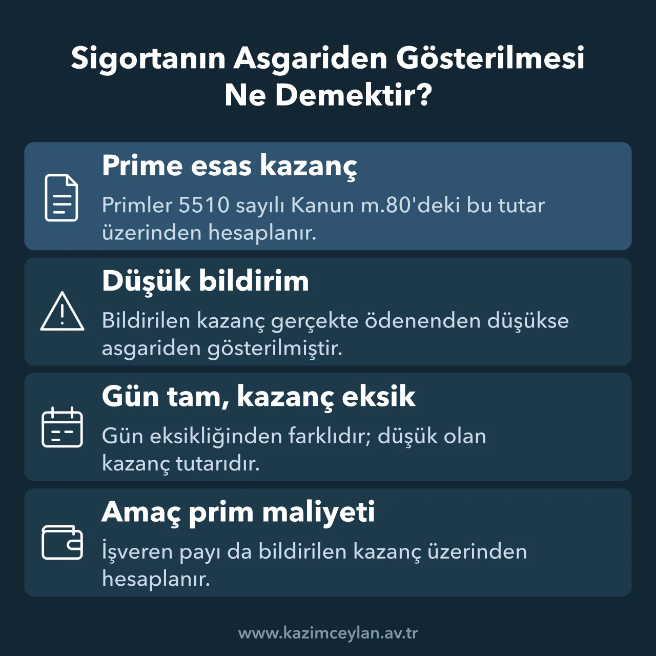Prime esas kazancın düşük bildirilmesini ve gün eksikliğinden farkını gösteren şema