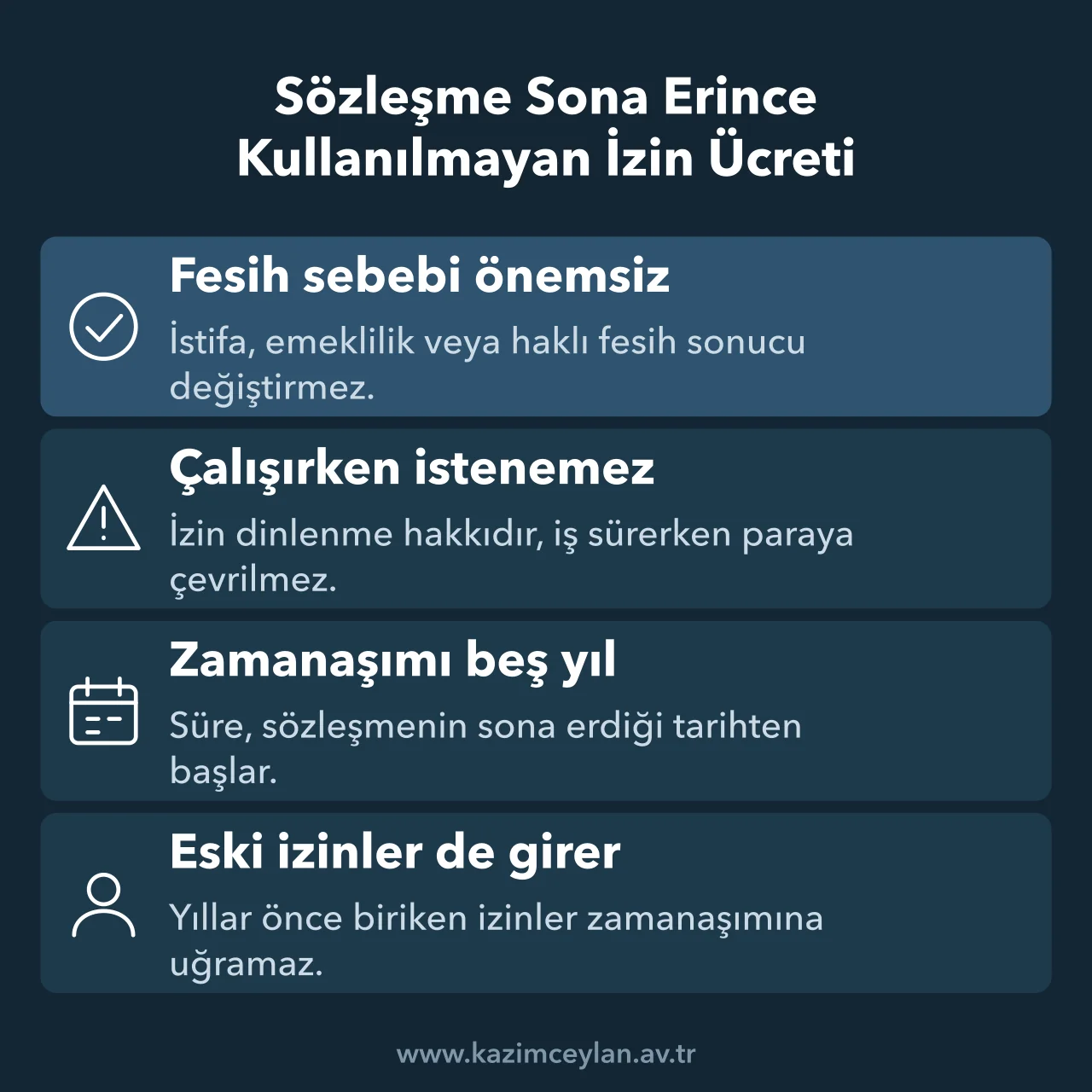 Sözleşme Sona Erince Kullanılmayan İzin Ücreti Kullanılmayan iznin ücrete dönüşme koşullarını ve zamanaşımını gösteren şema