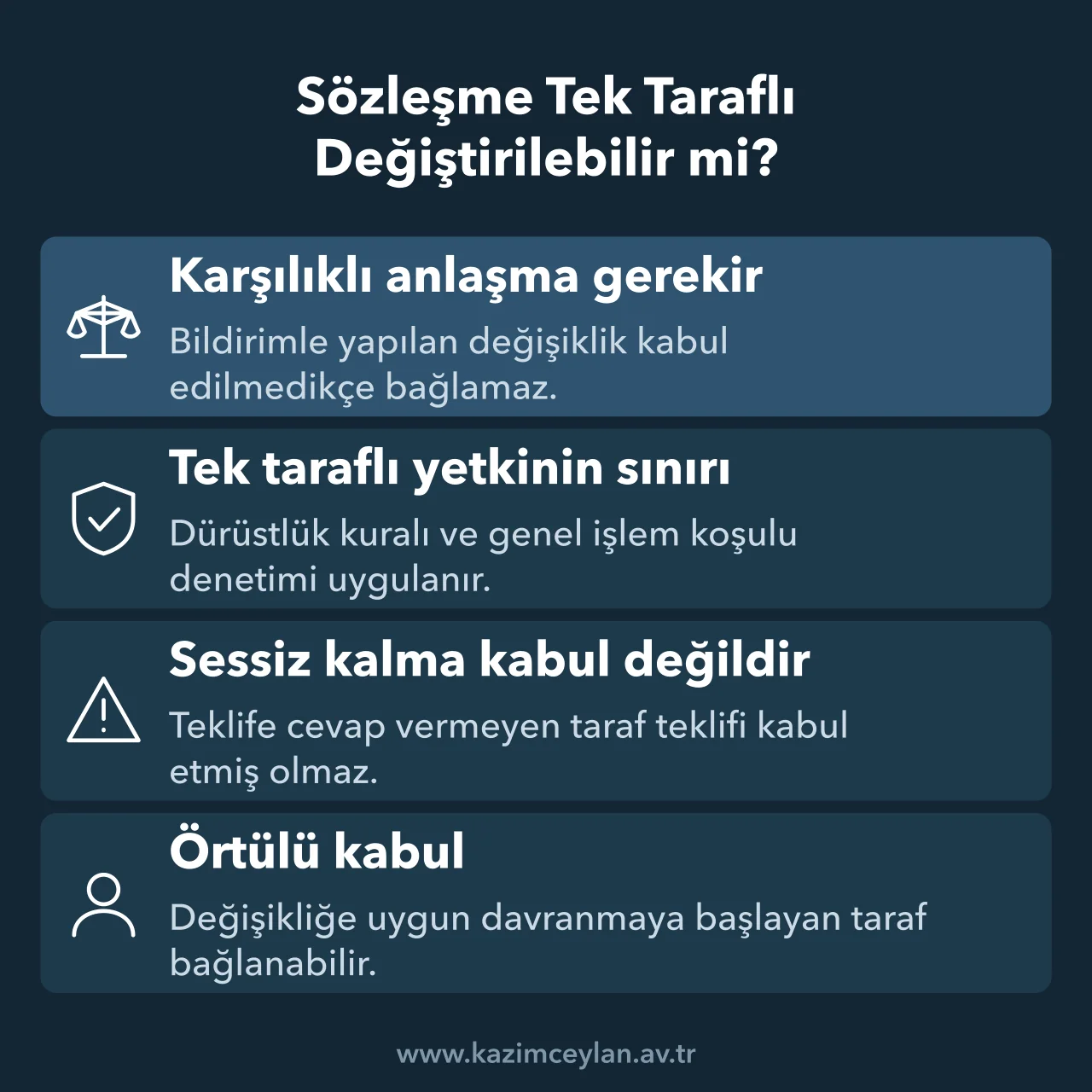 Sözleşme değişikliğinde karşılıklı anlaşma, sessiz kalma ve örtülü kabul kuralları