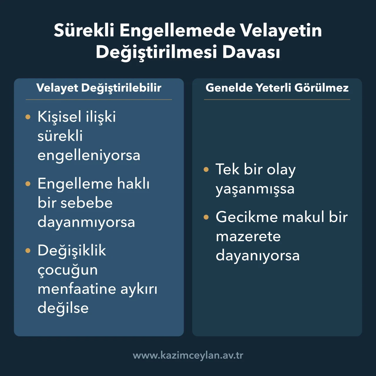 Sürekli Engellemede Velayetin Değiştirilmesi Davası Velayet değişikliğine yol açan ve açmayan engelleme durumlarının ayrımı