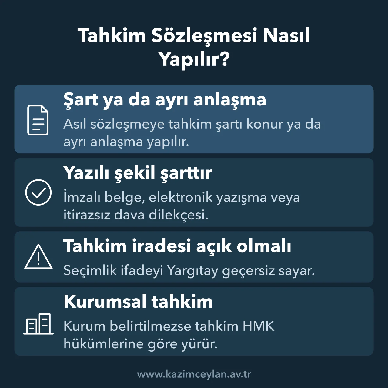 Tahkim şartı ile ayrı tahkim anlaşmasının şekil ve irade şartlarını özetleyen şema