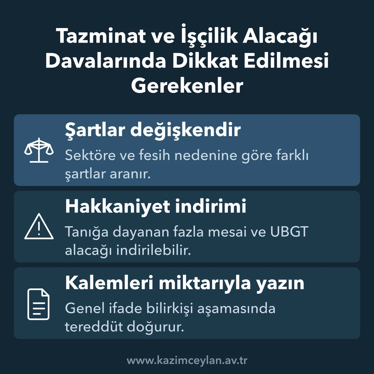 Tazminat ve İşçilik Alacağı Davalarında Dikkat Edilmesi Gerekenler İşçilik alacağı davasında hakkaniyet indirimi ve talep kalemi uyarılarını gösteren şema
