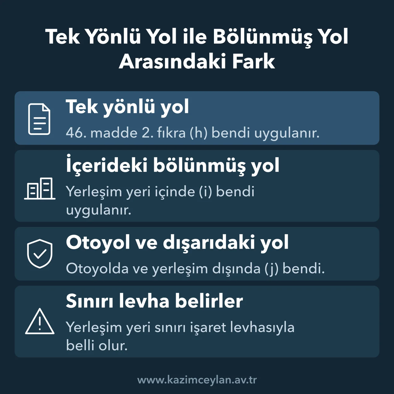 Ters yön cezasında tek yönlü ve bölünmüş yolun hangi bende girdiğini gösteren şema
