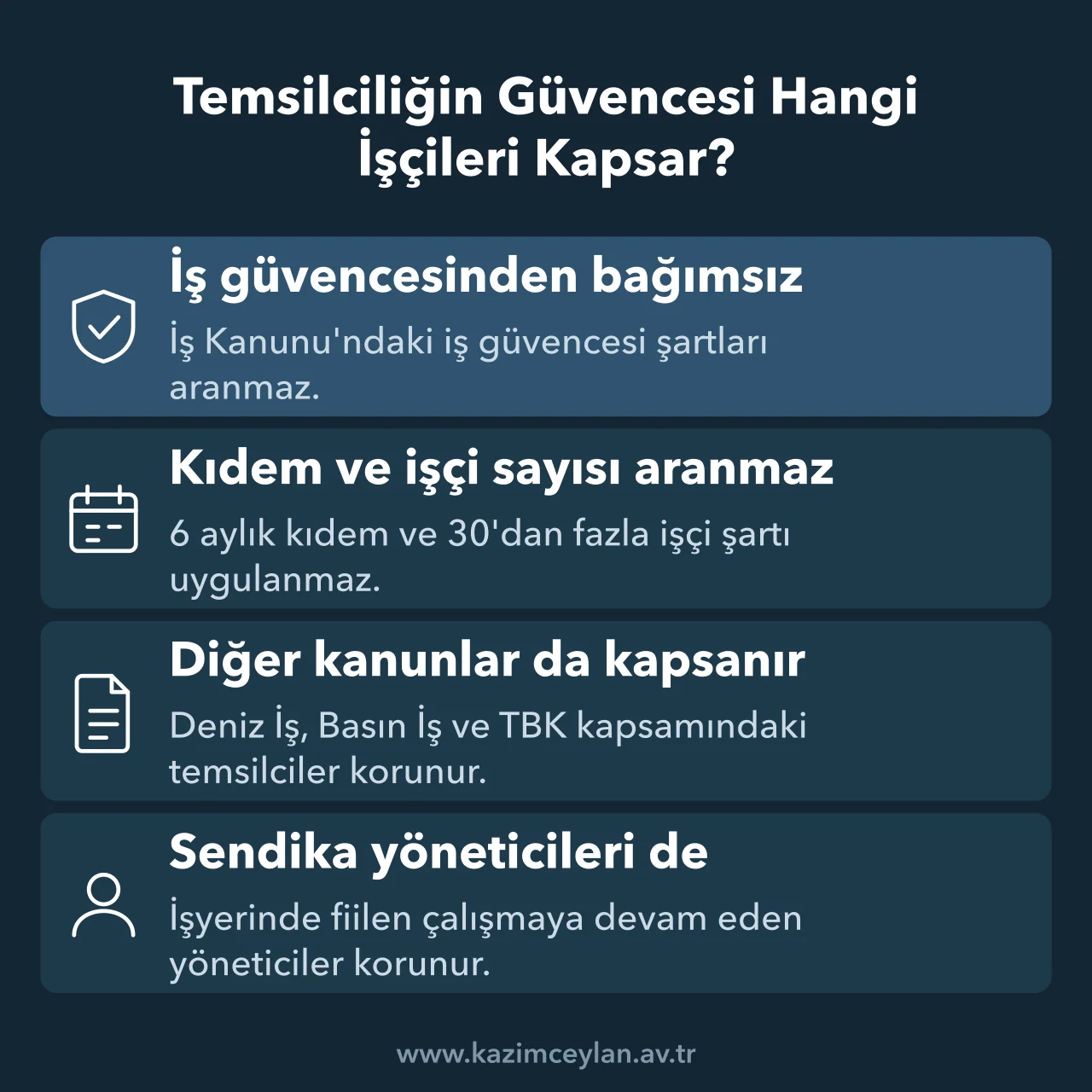 Temsilciliğin Güvencesi Hangi İşçileri Kapsar Temsilcilik güvencesinin kıdem ve işçi sayısı aramadan kimleri koruduğunu gösteren şema