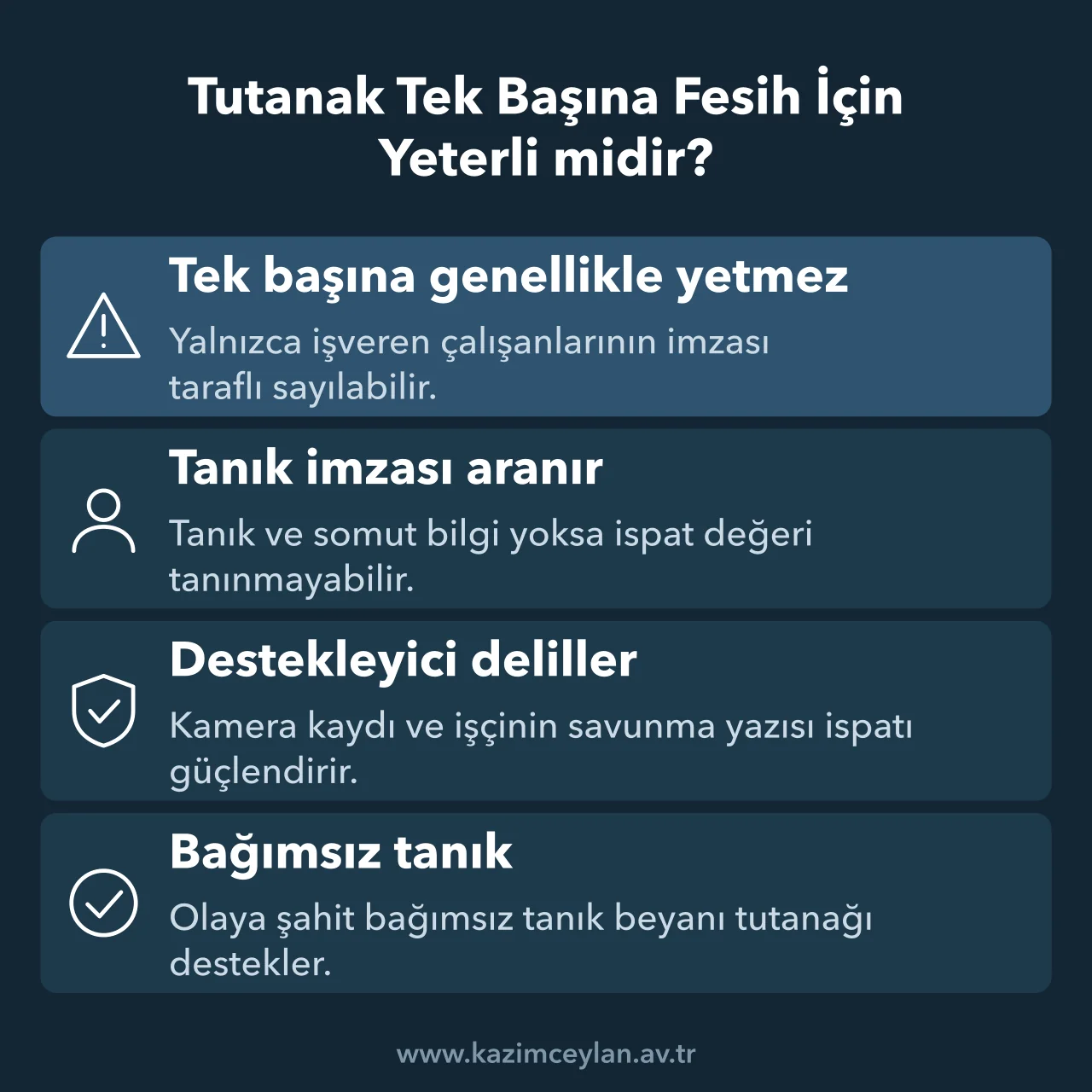 Tutanak Tek Başına Fesih İçin Yeterli midir Tutanağın ispat gücünü zayıflatan ve güçlendiren unsurları özetleyen şema