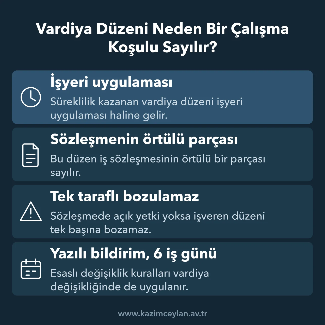 Süreklilik kazanan vardiya düzeninin iş sözleşmesinin parçası olmasını gösteren şema