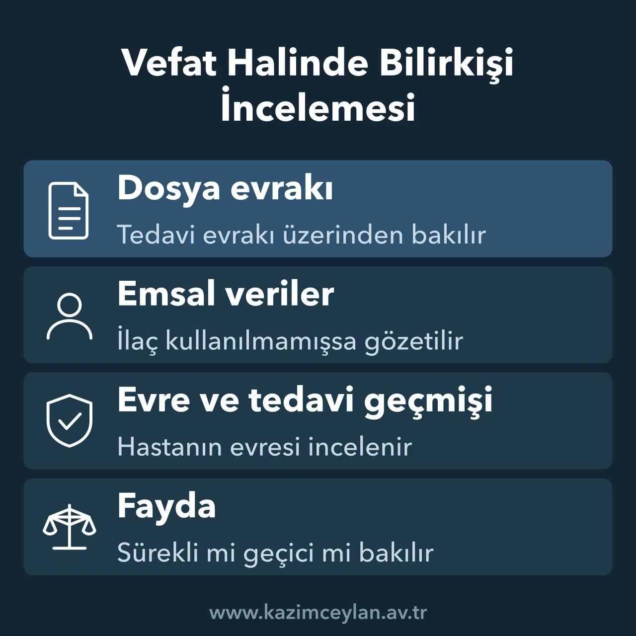 Vefat Halinde Bilirkişi İncelemesi Hasta vefat ettikten sonra bilirkişi incelemesinin dosya evrakı ve emsal verilerle yapıldığını gösteren özet