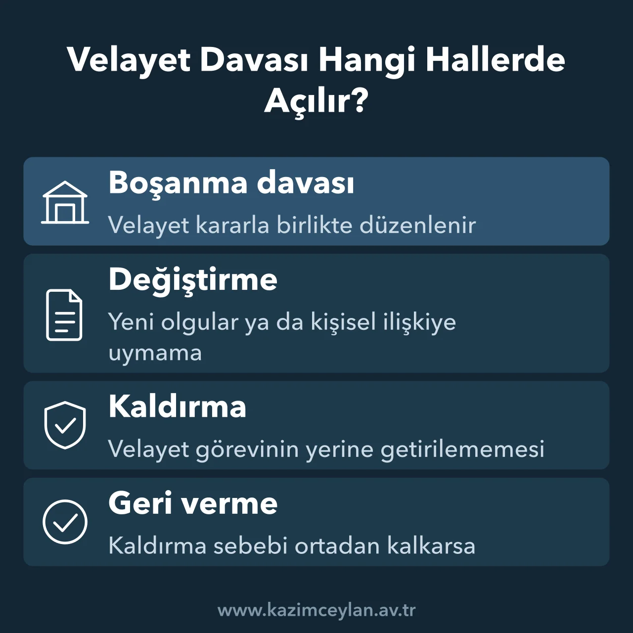 Velayet davasının dört türünü gösteren şema
