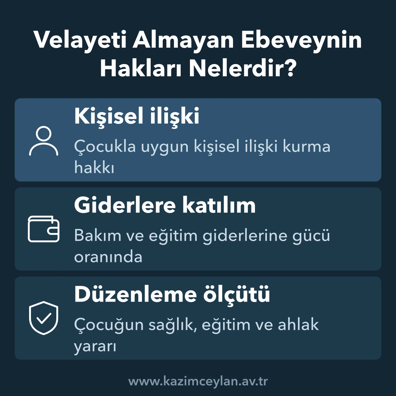Velayeti almayan ebeveynin kişisel ilişki ve gider yükümlülüğünü gösteren şema