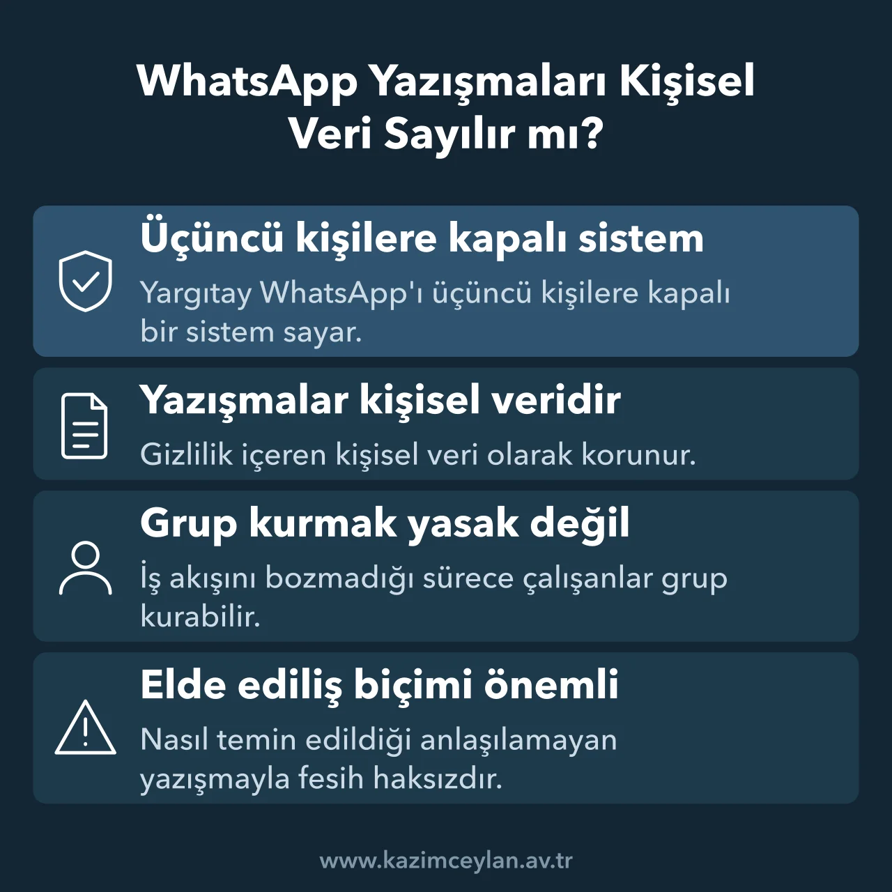 WhatsApp Yazışmaları Kişisel Veri Sayılır mı Yargıtay'a göre çalışanların WhatsApp yazışmalarının korunma ölçütlerini gösteren şema