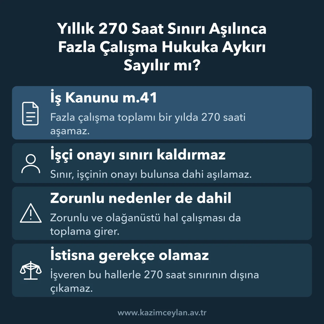 Yıllık 270 saatlik fazla çalışma sınırının onay ve zorunlu hallerde de geçerliliği